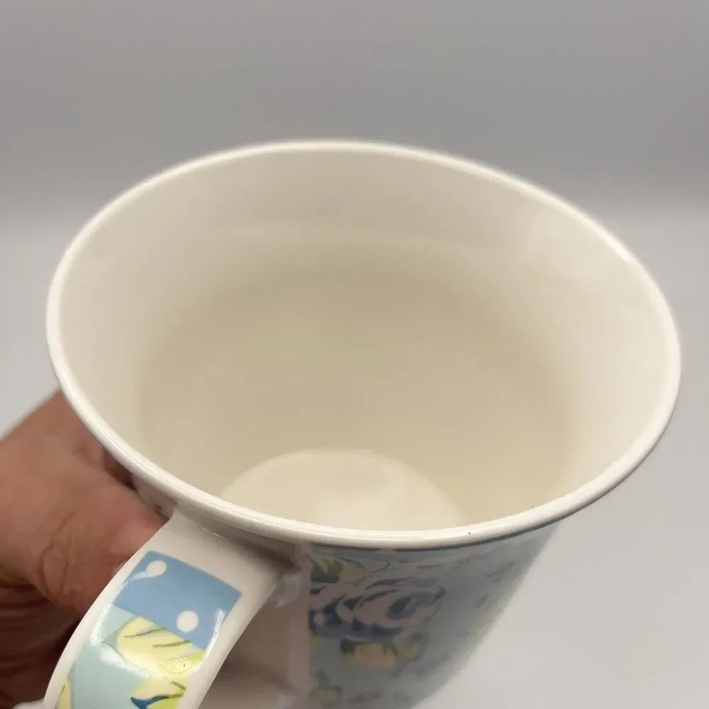 Pier 1 Imports Blue Floral Polka Dot Rim Coffee/Tea Cup Mug